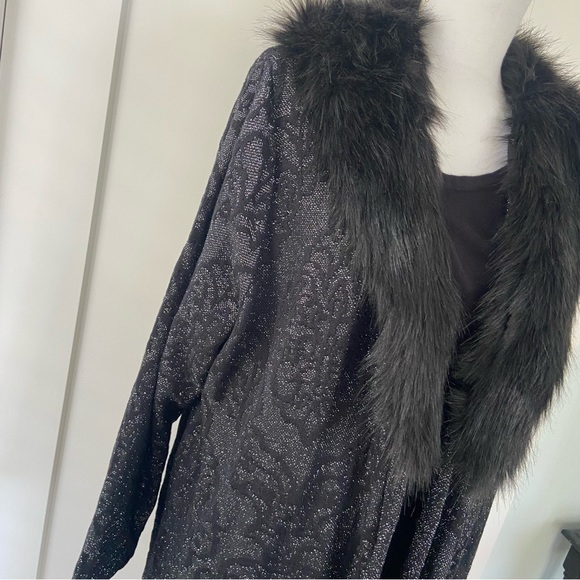 Catherines Black Silver Cardigan Sweater Set Fur Collar 2X NWT Fancy Festive - Picture 2 of 10